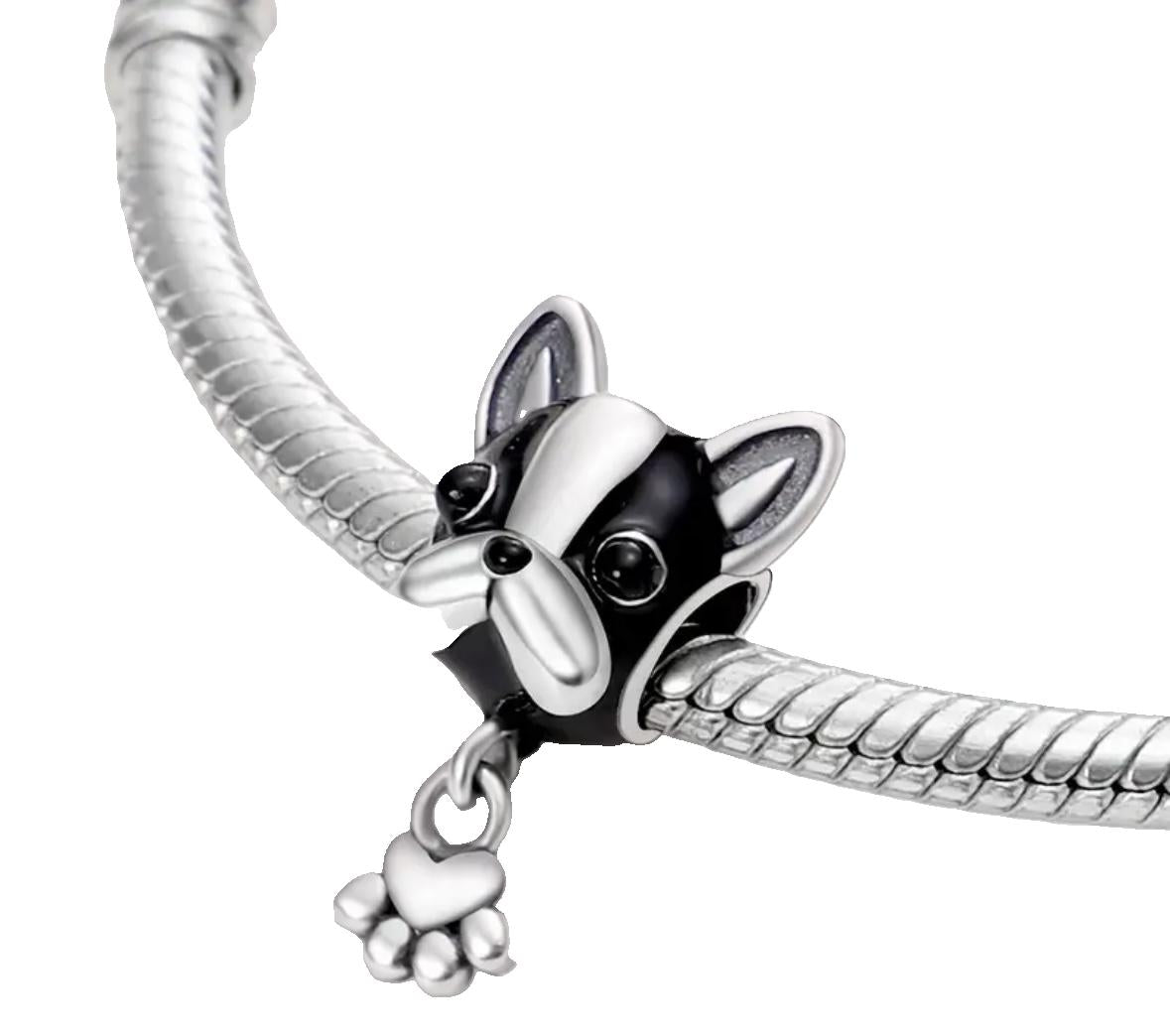 French Bulldog Charm with Black and White Details (1.2CM) - 925 Sterling Silver