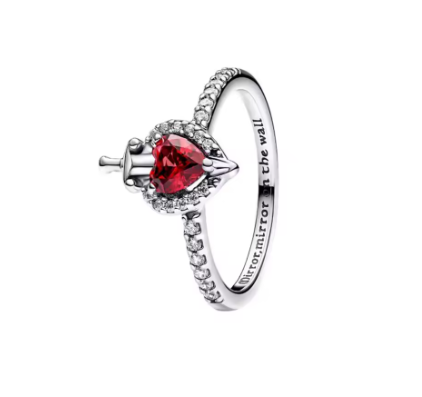 Red Crossed-Heart Ring with Red Stone - 925 Sterling Silver