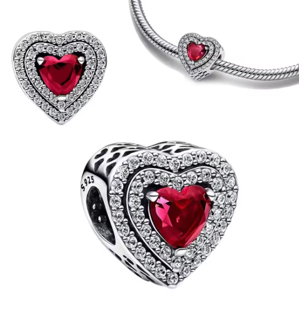 ed Heart Charm with Zirconias - 925 Sterling Silver