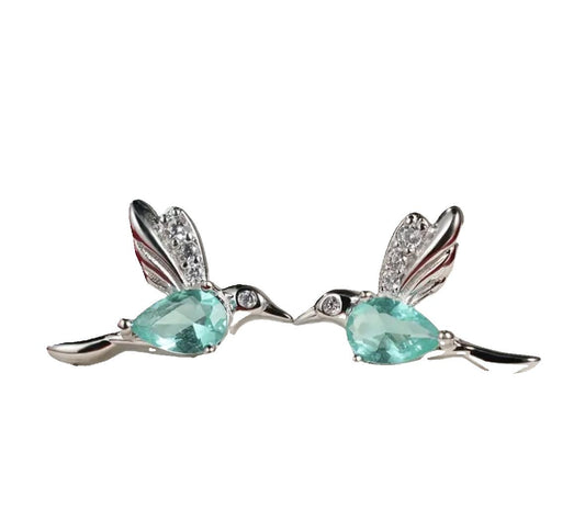 Bird Earrings with Centralized Zirconia - 925 Sterling Silver