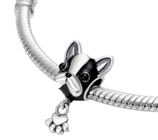 French Bulldog Charm with Black and White Details (1.2CM) - 925 Sterling Silver