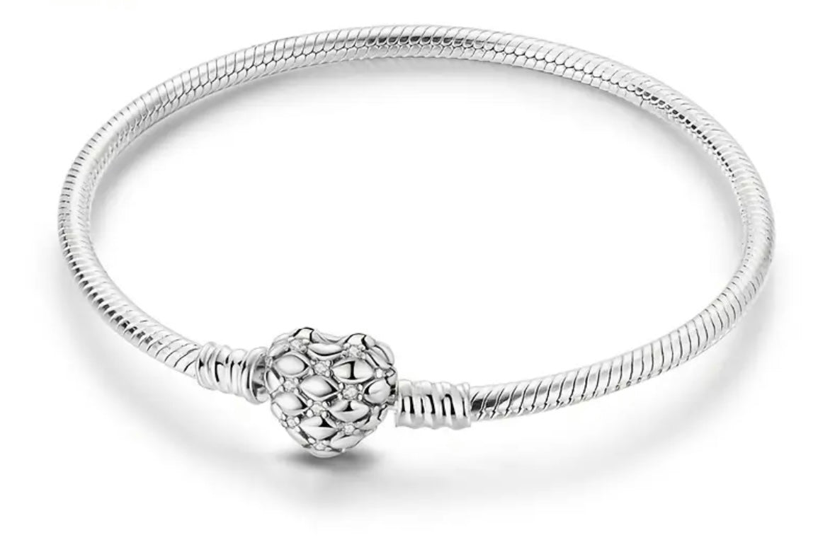 Bracelet with Hearted Cufflink (20CM) - 925 Sterling Silver