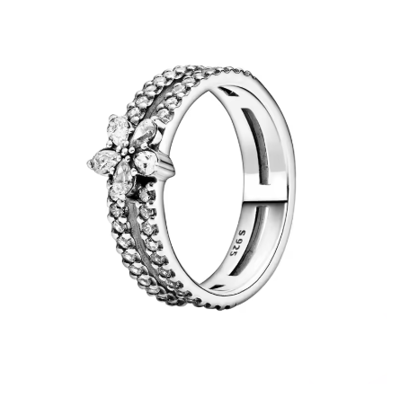 Studded Petals Ring with Zirconia - 925 Sterling Silver