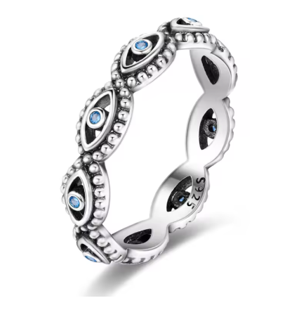 Nazar Eye Ring Crafted with Zirconia - 925 Sterling Silver