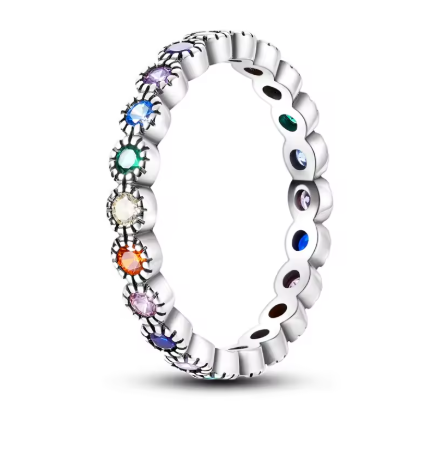 Rainbow-Inspired Crafted Ring with Colorful Zirconias - 925 Sterling Silver