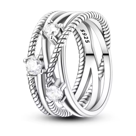"Interlaced Ring with Zirconia and Crafted Details - 925 Sterling Silver