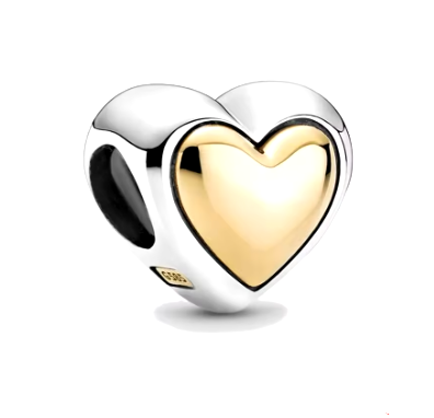 ilver and Gold Heart Charm - 925 Sterling Silver