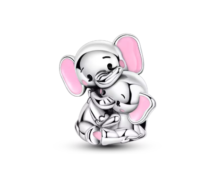Mama Elephant Charm with Pink Tone Details - 925 Sterling Silver