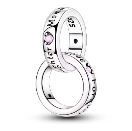 Mom, I Love You Charm (1.5CM) with Double Aro Design - 925 Sterling Silver