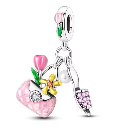 High Heels and Bag Charm Crafted in Pink - 925 Sterling Silver