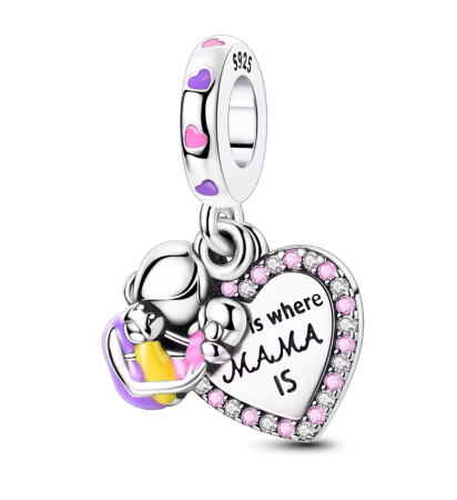 Home is Where Mama Is Heart Charm - 925 Sterling Silver