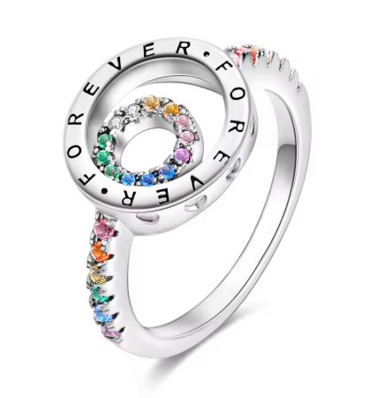 Forever Engraved Colored Zirconia Ring - 925 Sterling Silver