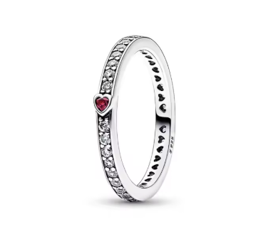 Delicate Single Red Heart Ring with Crystal Zirconias - 925 Sterling Silver