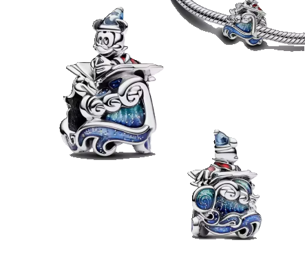 Mickey Flying Charm with Blue Accents - 925 Sterling Silver