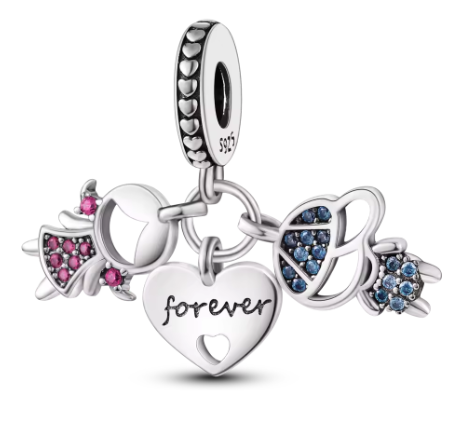 Siblings Charm in Blue & Pink Zirconias - 925 Sterling Silver