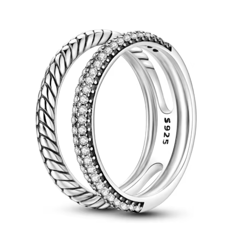 Double Aro Ring With Zirconias - 925 Sterling Silver