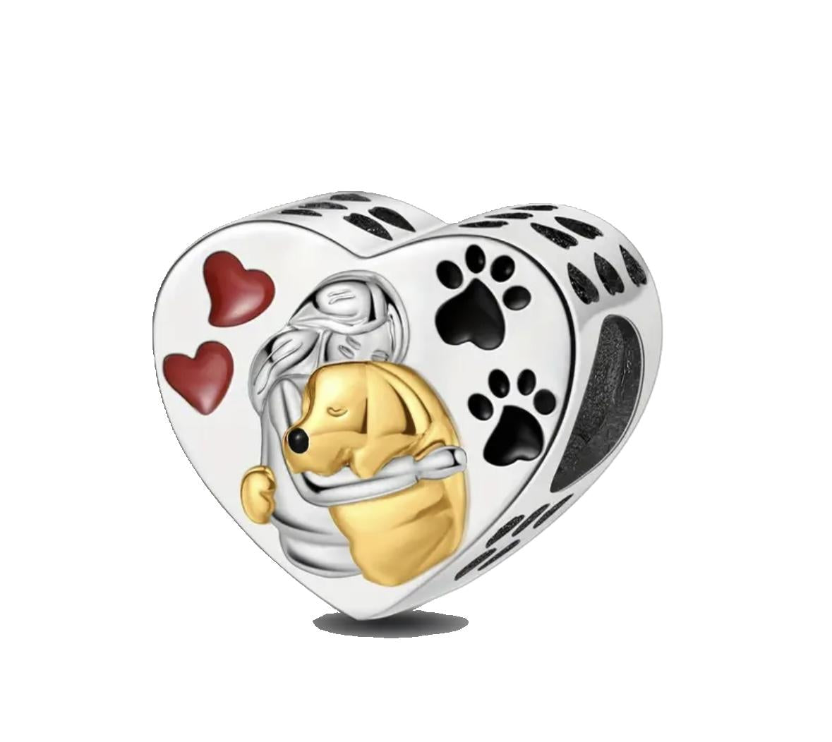 Paws Charm with Details in Silver and Gold Tones (1.2CM) - 925 Sterling Silver